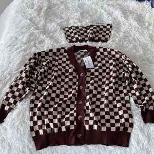12th Tribe Brown and Cream Checkered Knit Set